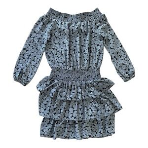 MICHAEL Michael Kors | Paisley Crepe Off-the-Shoulder Long Sleeve Tiered Dress M